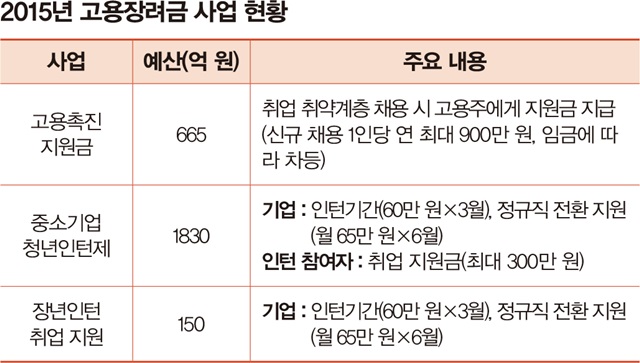 2015년 고용장려금 사업현황