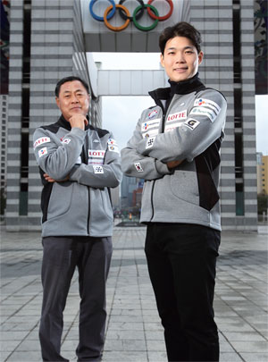 박기호 노르딕 복합 국가대표 감독과 박제윤 스키선수