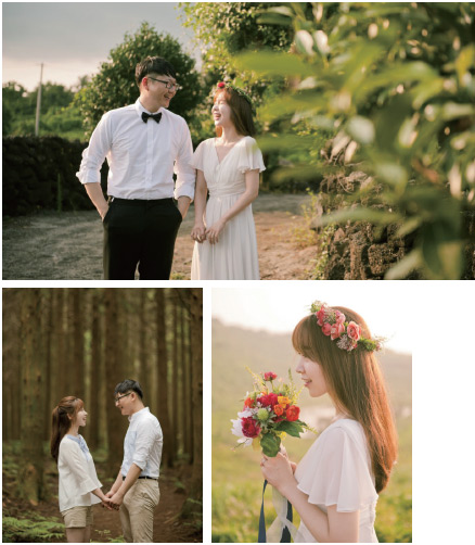 제주 사려니 숲에서 셀프 웨딩한 모습