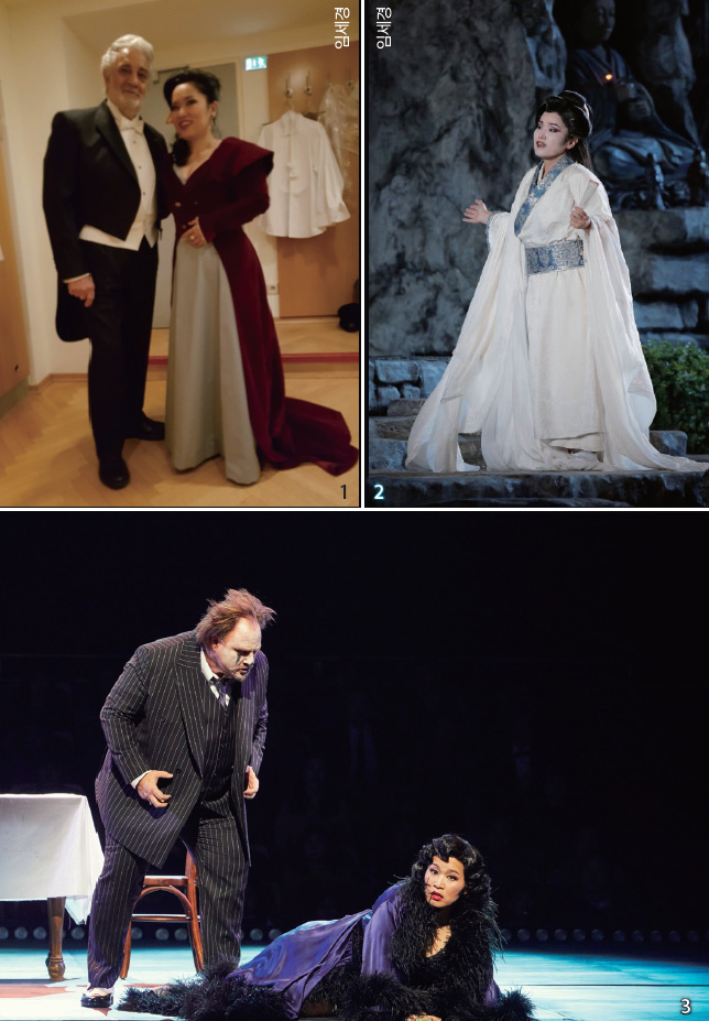 지난해 10월 플라시도 도밍고가 지휘한 빈 국립오페라극장의 ‘토스카’에 주역으로 출연했을 때의 모습 등