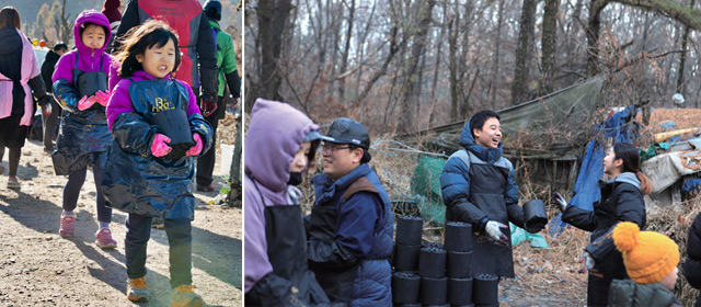 일곱 살, 아홉 살 자매가 부모님을 따라 봉사를 하고 있는 모습