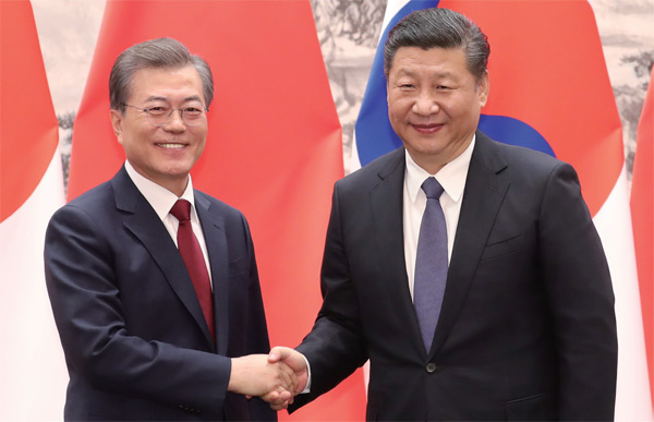 문재인 대통령과 시진핑 중국 국가주석이 악수하고 있는 모습