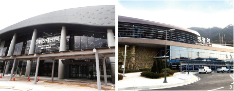 올림픽 경기장과 가까이 위치한 진부역, 강릉역, 평창역 올림픽 경기장과 가까이 위치한 진부역, 강릉역, 평창역