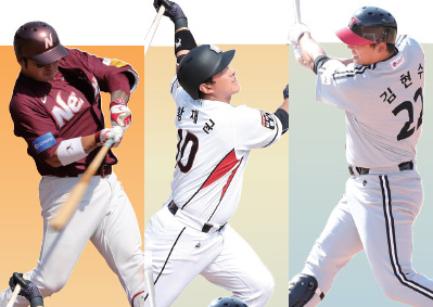 미국 생활을 마치고 돌아온 박병호(넥센ㆍ위쪽부터), 황재균(kt), 김현수(LG)가 3월 13일 열린 시범경기에서 타격하고 있다.