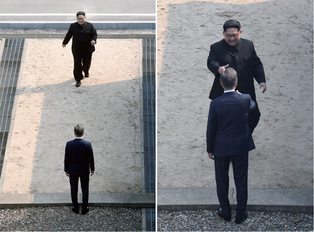 4월 27일 ‘2018 남북정상회담’이 개최됐다. 오전 9시 28분, 김정은 국무위원장이 판문점 군사분계선 이남에서 기다리는 문재인 대통령을 향해 걸어오고 있다