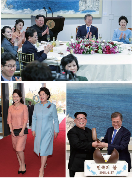 환영 만찬 자리에서 문 대통령과 김 위원장 등 참석자들이 오연준 군의 ‘고향의 봄’을 들은 뒤 박수치고 있다.