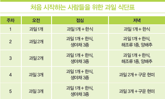 처음 시작하는 사람들을 위한 과일 식단표