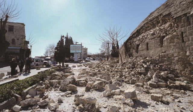 튀르키예 가지안테프주 시내 유네스코 세계문화유산인 가지엔테프 성이 지진으로 인해 무너져 있다. 사진 뉴시스