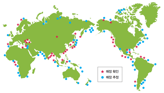 &lsquo;불타는 얼음&rsquo; 가스 하이드레이트 매장 지도. 자료 해양수산개발원