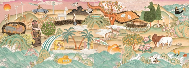 루씨쏜, <제주 도(圖)>, 91&times;130㎝, 한지에 채색, 2018년