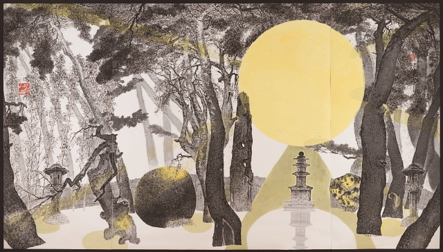 박대성, <삼릉비경>, 400&times;800㎝, Ink on paper, 2017년, 작가 소장