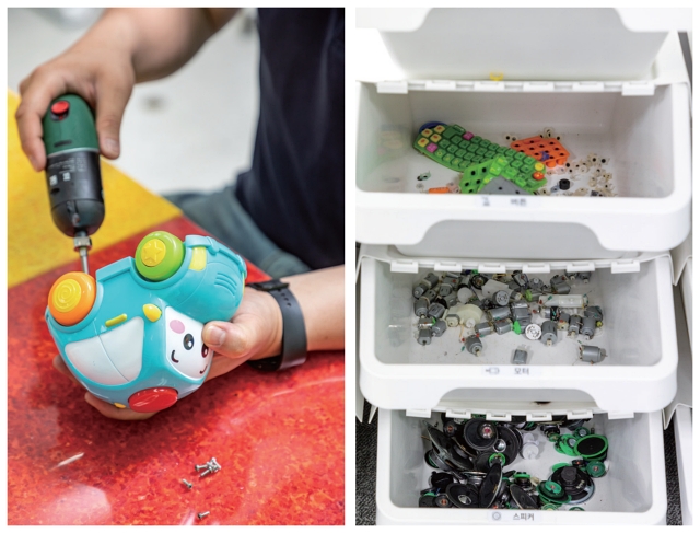 상태가 괜찮은 장난감은 수리와 소독을 거쳐 새로운 주인을 찾는다. 색이 바랬거나 고쳐 쓸 수 없는 장난감은 분해해 플라스틱과 부품별로 나눈다. 사진 C영상미디어