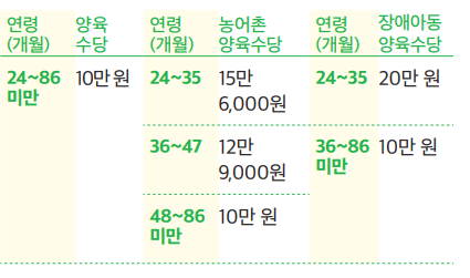연령별 가정양육수당 지원금액