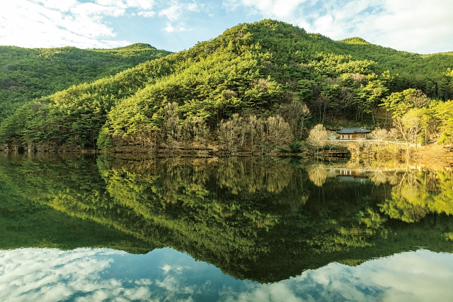 상생의 길 누림길 전망 지점에 서면 푸르게 물든 천은저수지의 풍경이 한 눈에 담긴다. 사진 C영상미디어