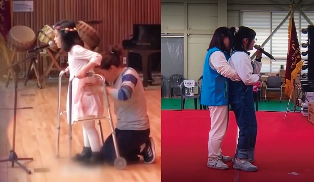 엄마 임수정 씨는 딸 고담희 양이 노래를 부르는 내내 딸의 허리를 붙잡고 있다. 사진 개그맨 이정규 씨의 누리소통망(SNS)