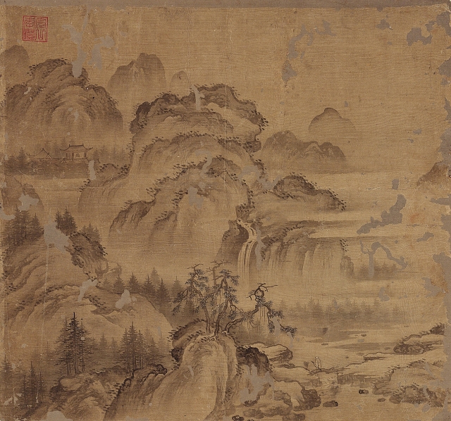 이징, ‘해질녁 산사의 종소리’, 비단에 연한 색, 37.6×40.3㎝, 국립중앙박물관