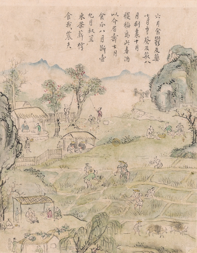 이방운, &lsquo;빈풍칠월도&rsquo;, 비단에 연한 색, 34.8&times;25.6㎝, 국립중앙박물관