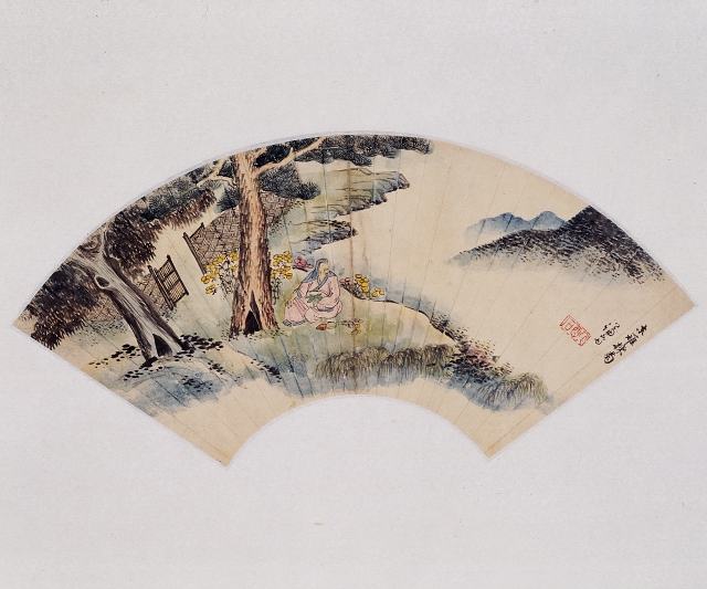 정선, &lsquo;동리채국도&rsquo;, 종이에 연한 색, 22.7&times;59.7㎝, 국립중앙박물관