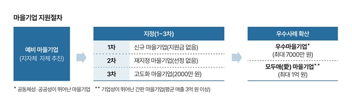 *공동체성‧공공성이 뛰어난 마을기업 **기업성이 뛰어난 간판 마을기업(평균 매출 3억원 이상) 자료 행정안전부