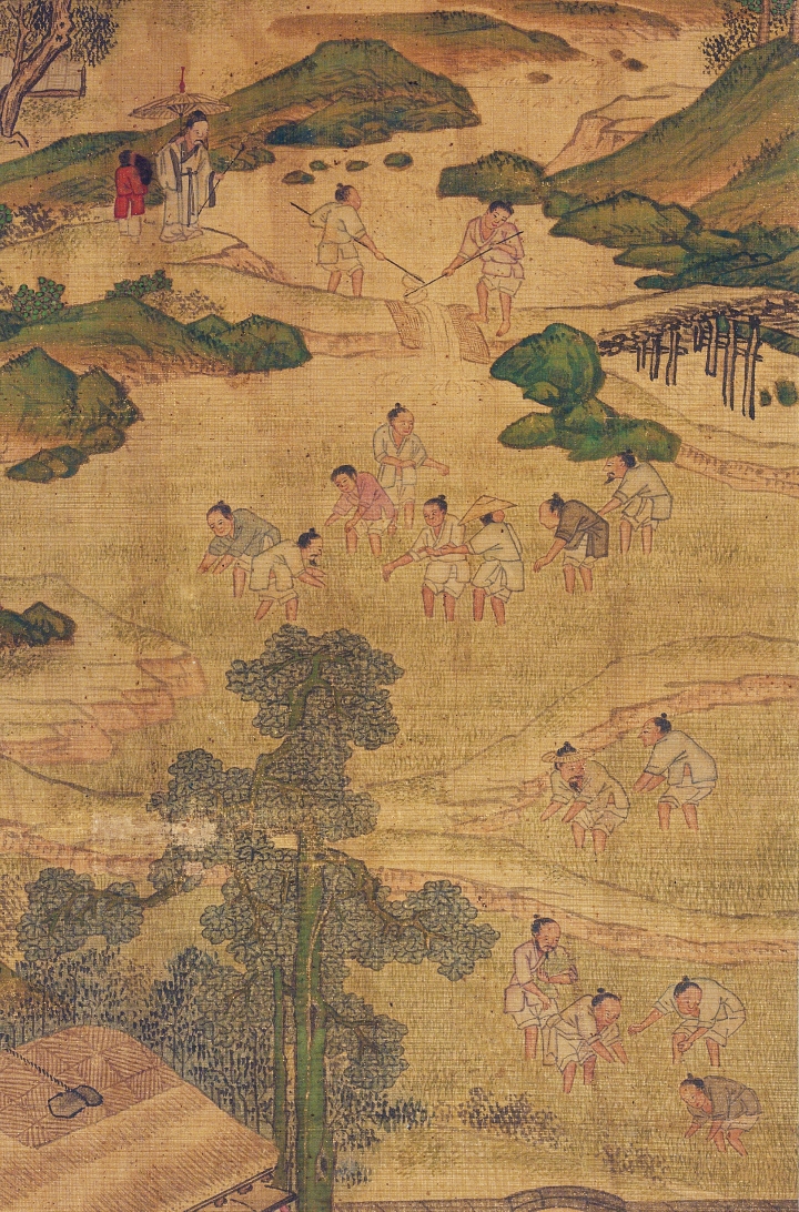 <농사짓기와 누에치기(耕織圖)> (부분), 견본채색, 135.5-49.4cm, 국립중앙박물관