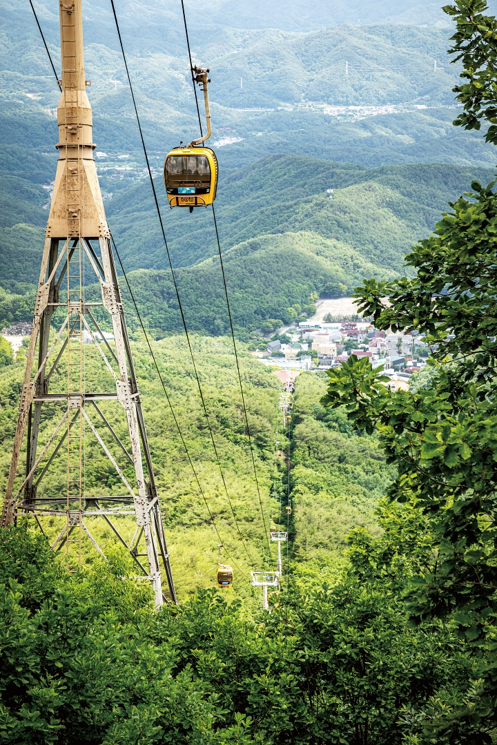 ‘팔공산케이블카’를 타면 팔공산 신림봉 정상인 해발 820m 지점까지 1.2㎞ 거리를 8분이면 닿는다.