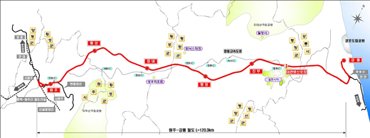 원주∼강릉 철도 노선도