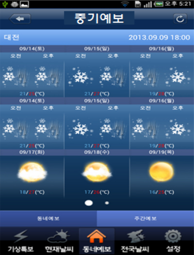 기상청 앱(App)에 나타난 10일 예보(예시). 