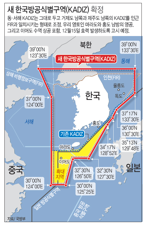 새 한국방공식별구역(KADIZ) 확정