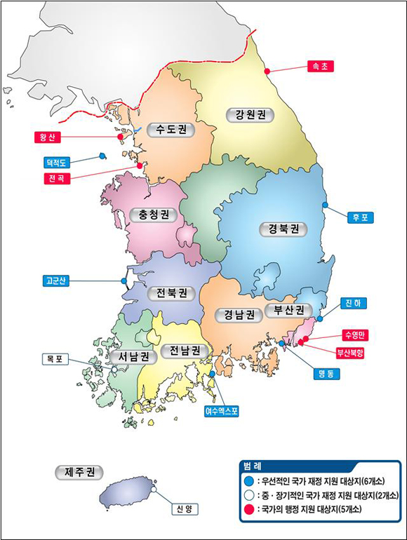 거점형 마리나항만 대상지 위치도 (13개소)