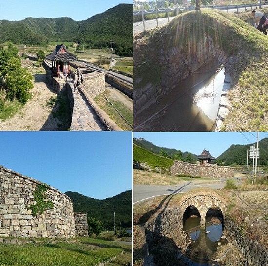 좌상 시계방향순 남도진성, 단운교, 쌍운교, 남도진성 돌담