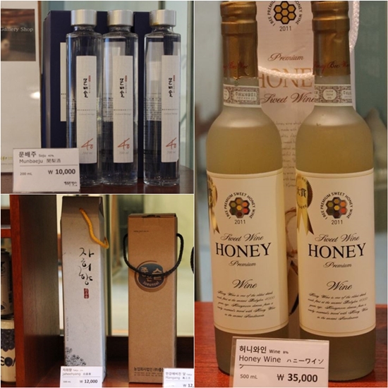 왼쪽 위는 전통소주인 문배주, 아래는 삼성그룹 신년 만찬주였던 자희향, 오른쪽은 천연 벌꿀로 만든 허니와인이다.<출처=전통주 갤러리 블로그, http://blog.naver.com/soolgallery/> 