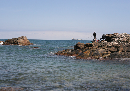 주전마을 앞 바다에서 낚시를 즐기는 관광객들의 모습. 짙푸른 바다는 바라만봐도 시원해진다. 