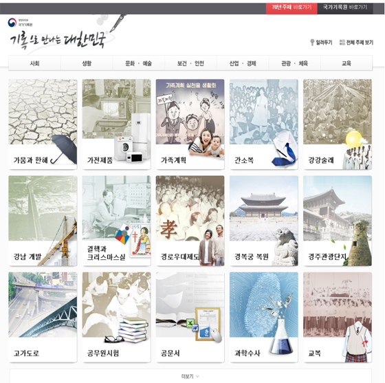 ‘기록으로 만나는 대한민국’ 콘텐츠 서비스 메인 화면. (사진=국가기록원)