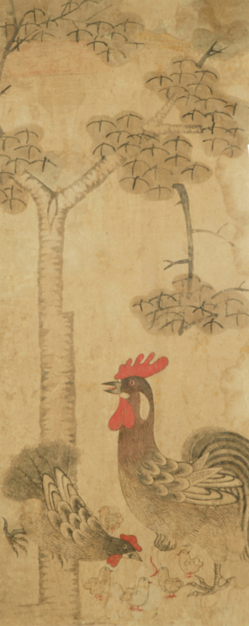 닭(민화,종이,125x54,국립민속박물관)