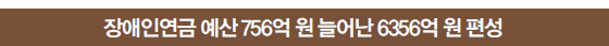 장애인연금 예산 756억 원 늘어난 6356억 원 편성