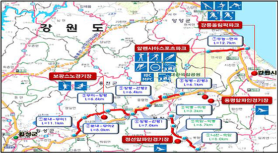 평창올림픽 접근도로(국도6？59호선) 사업 위치도