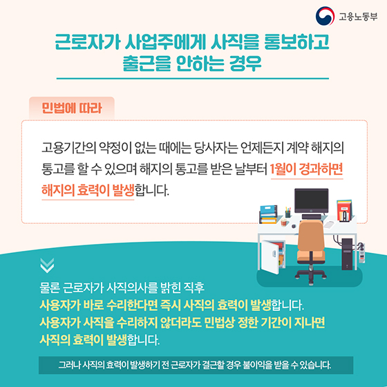 그만두겠다고 통보하고 출근 안 하면 어떻게 되나요?