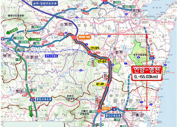 경부고속도로 언양~영천 구간 위치도