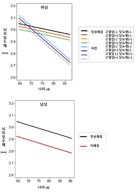 남녀별 위험인자에 따른 대뇌피질위축