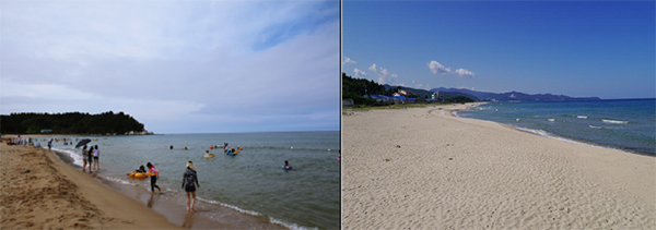 강원 양양군의 ‘북분 해수욕장’(왼쪽)과 강원 동해시의 ‘노봉 해수욕장’.
