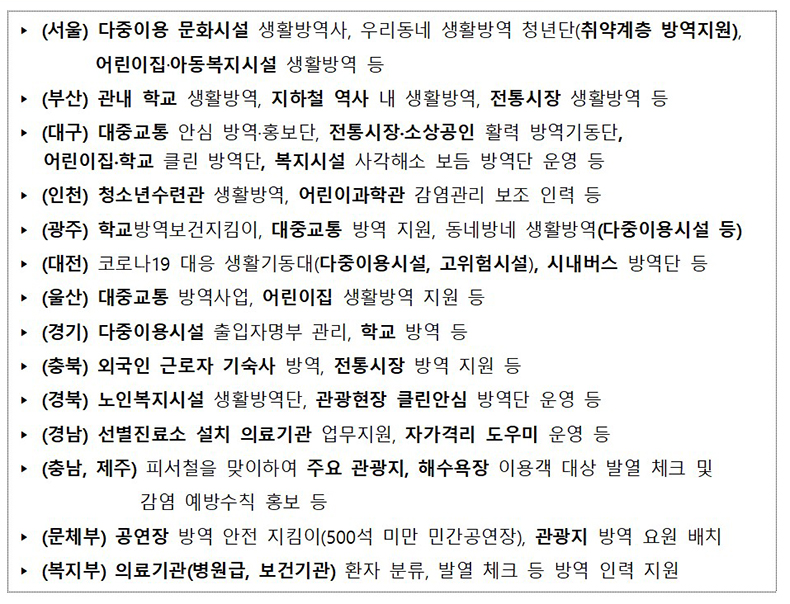 생활방역 일자리 운영사례.