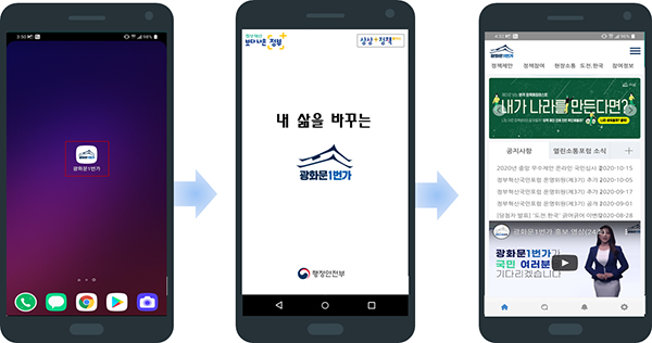 광화문1번가 국민참여플랫폼 모바일 앱 접속 화면.