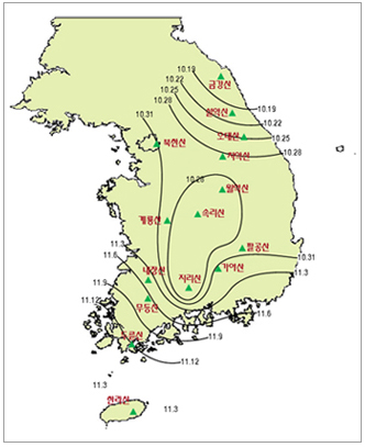 단풍 절정기 예상 분포도