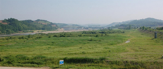 임진강 북삼교 부근 하천습지 전경.