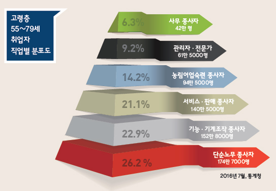 고령층 55~79세 취업자 직업별 분포도