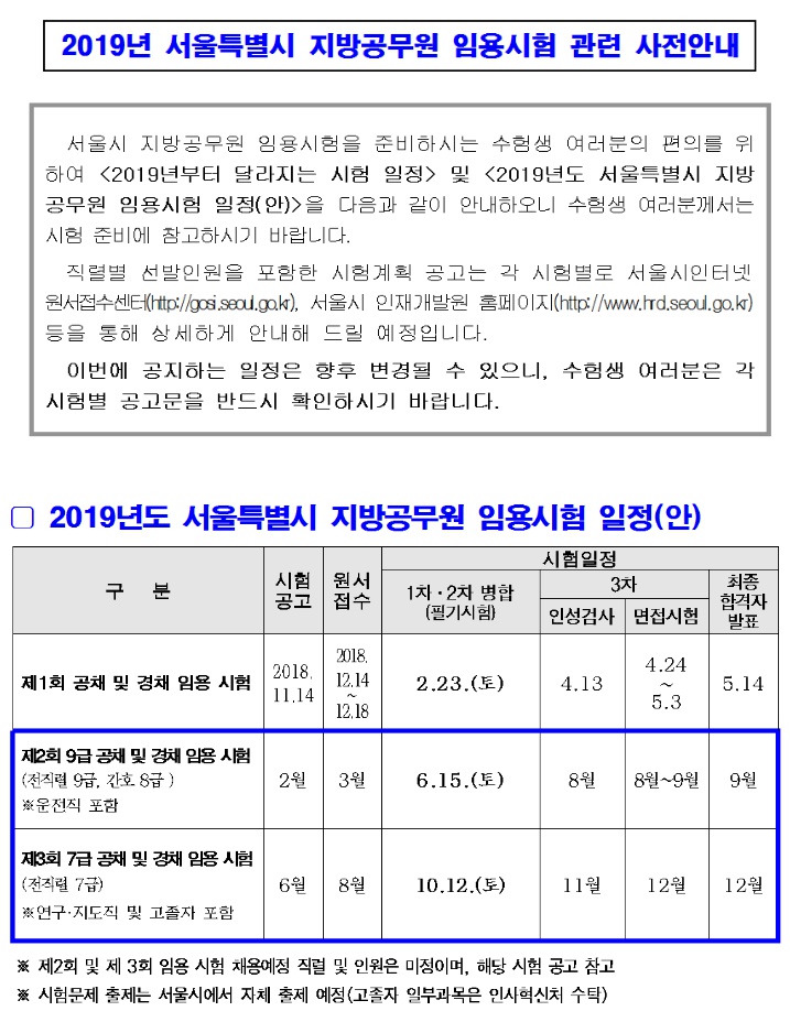 2019년도 시험일정 사전 안내 2019년도 시험일정 사전 안내