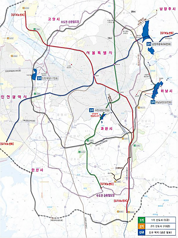 서울 인근의 경기도 남양주, 하남, 인천 계양 등 대규모 택지 위치도(제공=국토교통부)