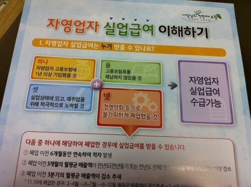 일선 지역고용센터에 비치된 자영업자 고용보험 가입안내 설명문