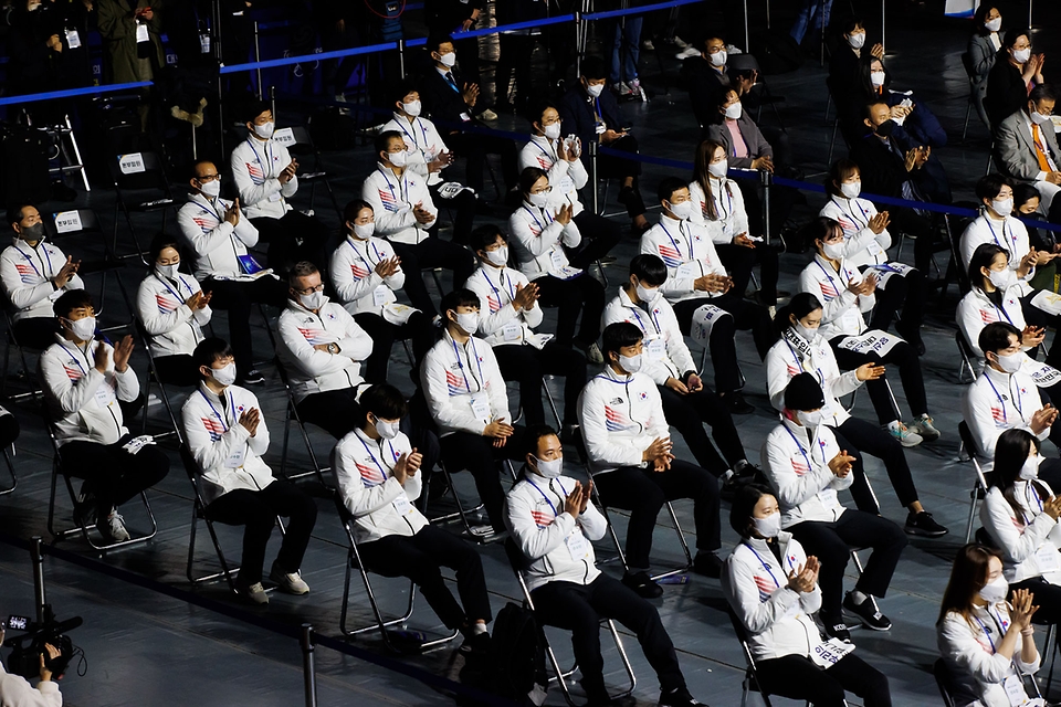 <p>&nbsp;베이징 동계올림픽 선수단 결단식이 25일 서울 송파구 올림픽홀에서 열렸다.</p>
