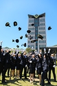 4일 여수 해양경찰교육원에서 제70기 해양경찰 간부후보생 졸업식에서 졸업생들이 모자를 하늘로 던지며 기뻐하고 있다.